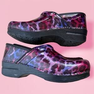 Dansko Womens Clogs Shoes Size 39 Purple Leopard Print Professional Nursing